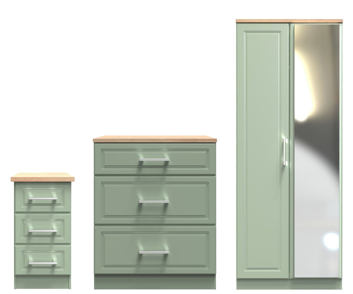 Kent 2 Door Mirrored Double Wardrobe, 3 Drawer Bedside & 3 Drawer Deep Chest of Drawers