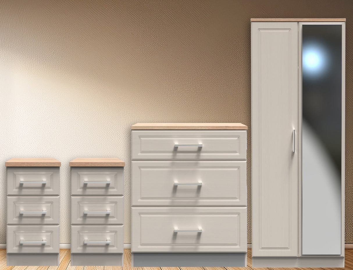 Kent 2 Door Mirrored Double Wardrobe, 3 Drawer Bedsides & 3 Drawer Deep Chest of Drawers