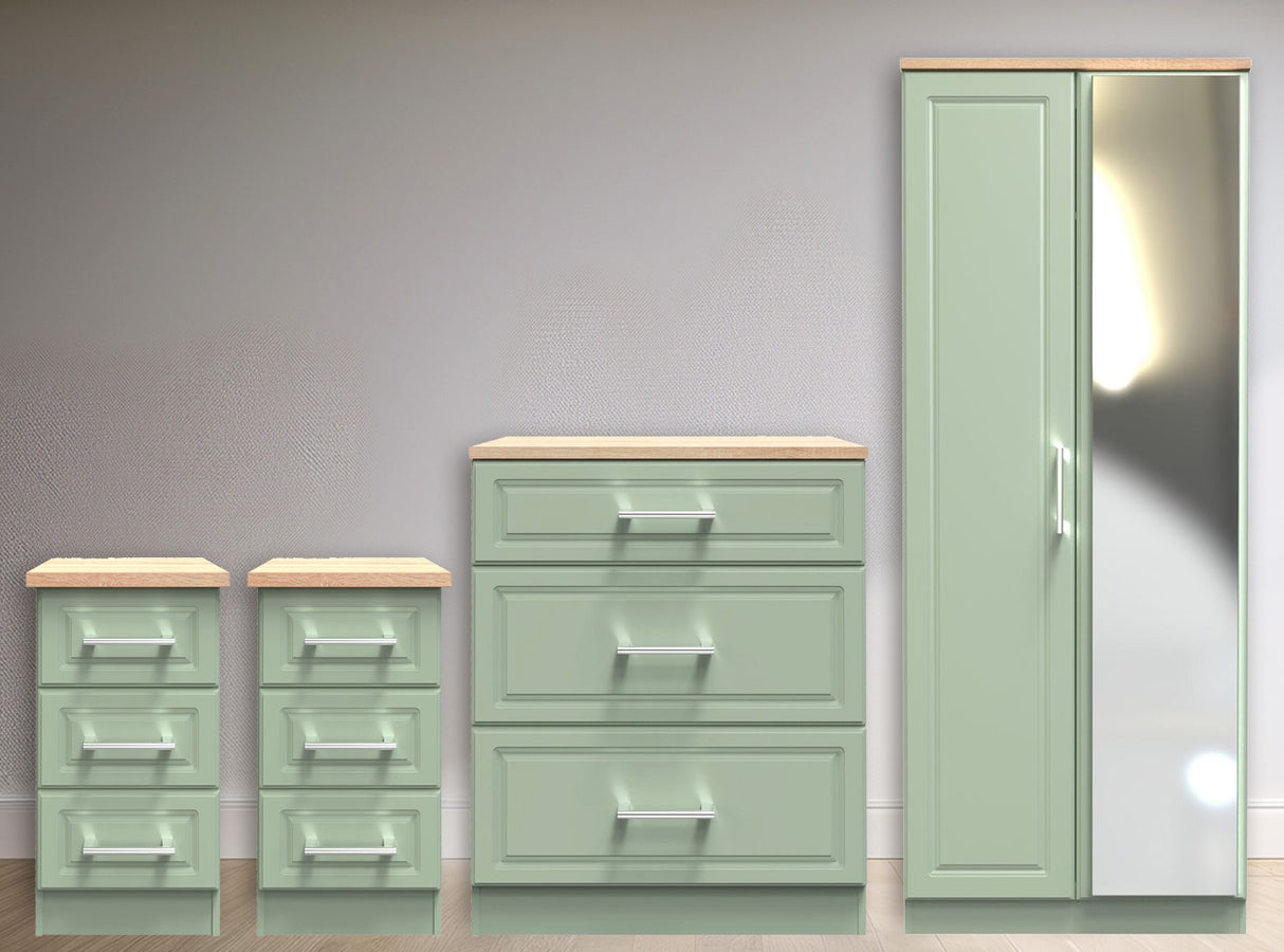 Kent 2 Door Mirrored Double Wardrobe, 3 Drawer Bedsides & 3 Drawer Deep Chest of Drawers