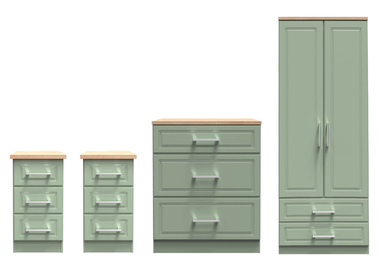 Kent 2 Drawer 2 Door Double Wardrobe, 3 Drawer Bedsides & 3 Drawer Deep Chest of Drawers