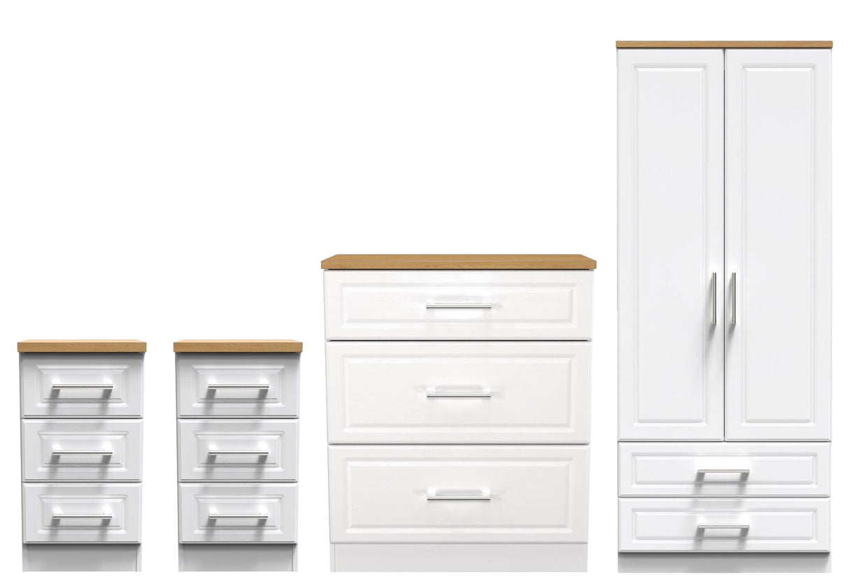 Kent 2 Drawer 2 Door Double Wardrobe, 3 Drawer Bedsides & 3 Drawer Deep Chest of Drawers