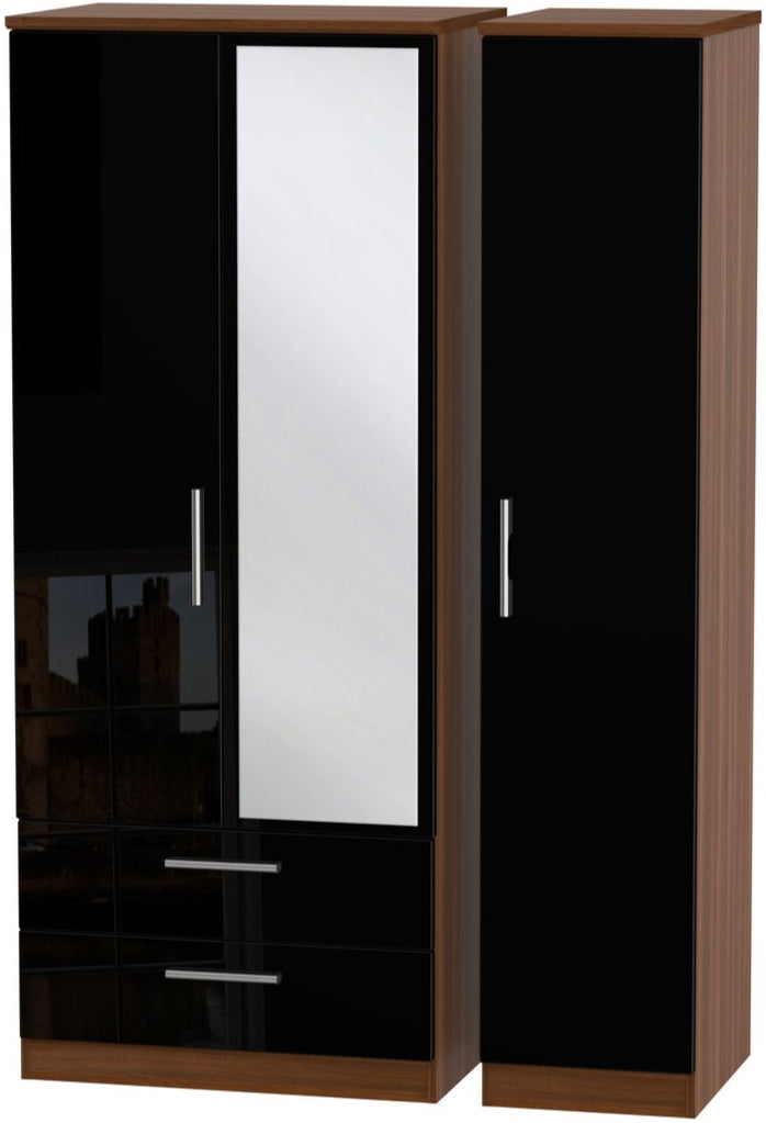 Knightsbridge Mirrored 2 Drawer 3 Door Triple Wardrobe