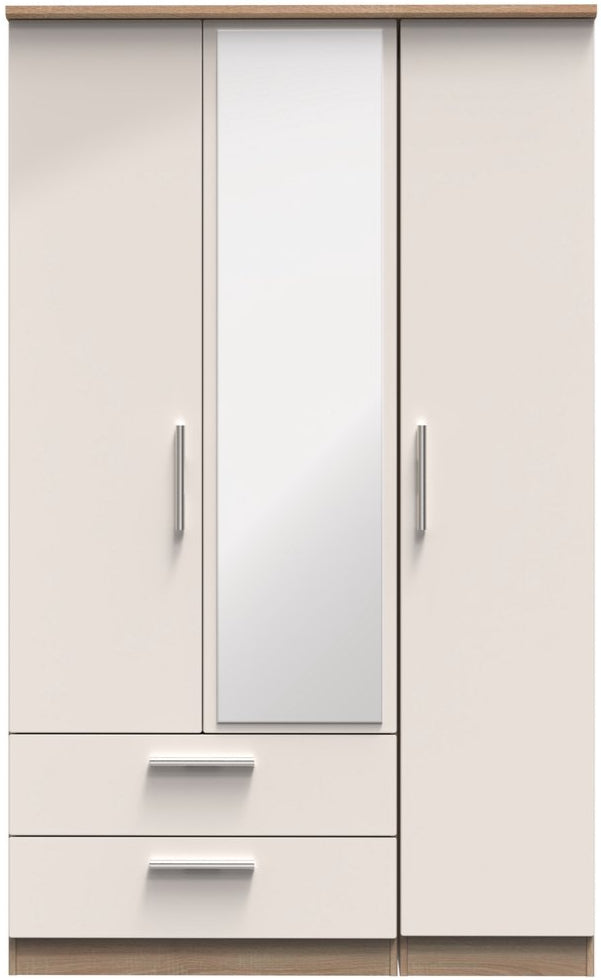 Knightsbridge Mirrored 2 Drawer 3 Door Triple Wardrobe