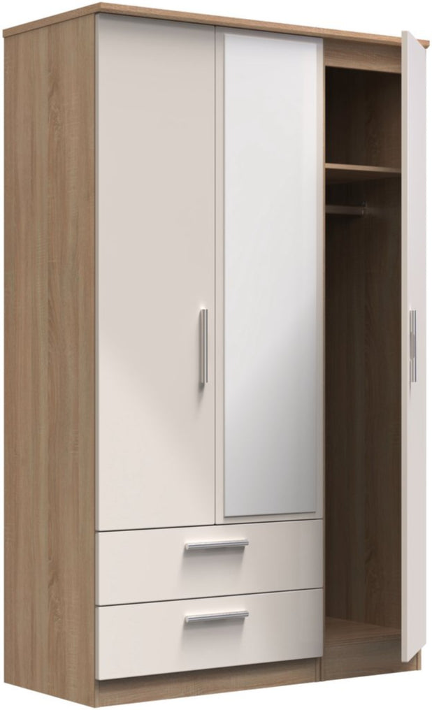 Knightsbridge Mirrored 2 Drawer 3 Door Triple Wardrobe