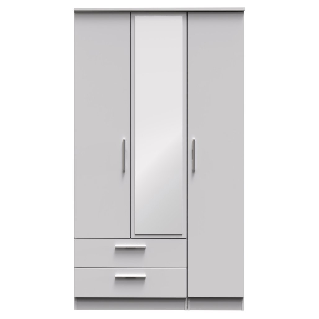 Knightsbridge Tall Mirrored Large 2 Drawer 3 Door Triple Wardrobe