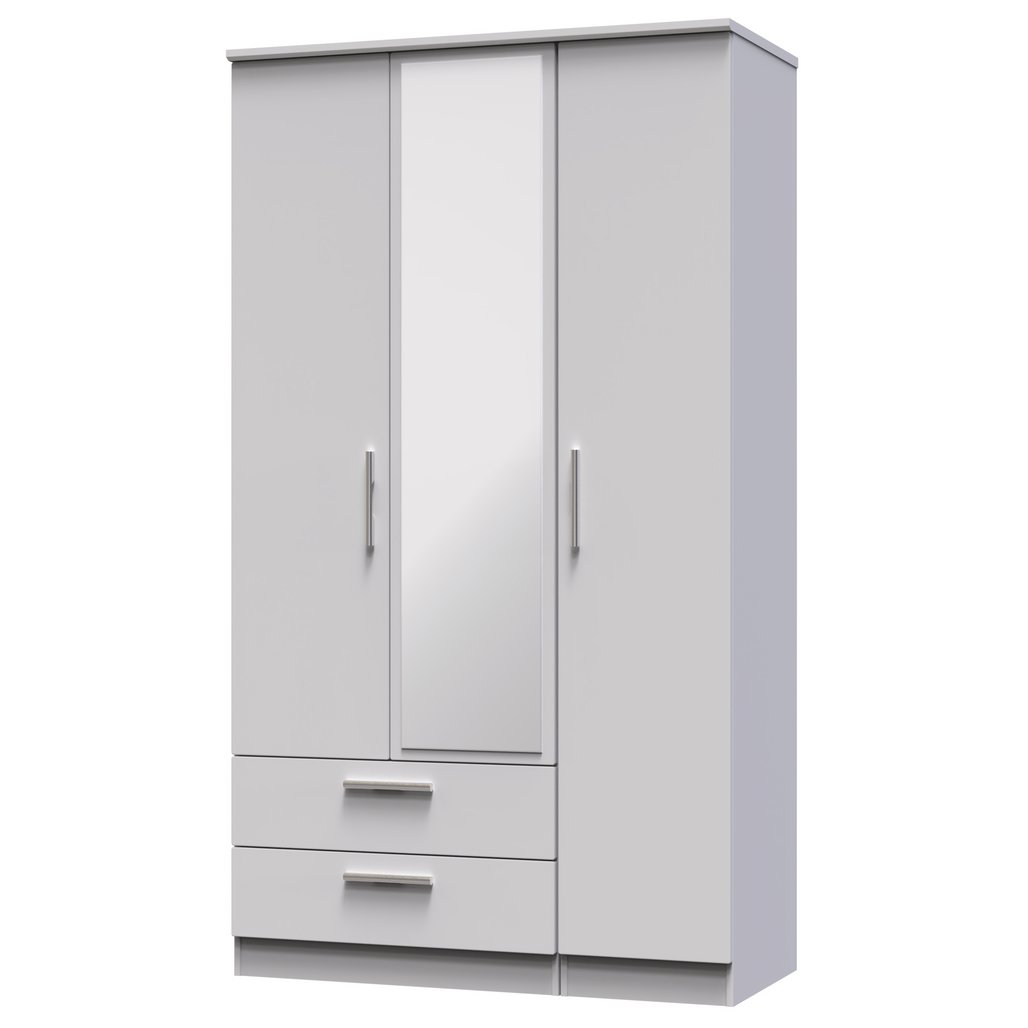 Knightsbridge Tall Mirrored Large 2 Drawer 3 Door Triple Wardrobe