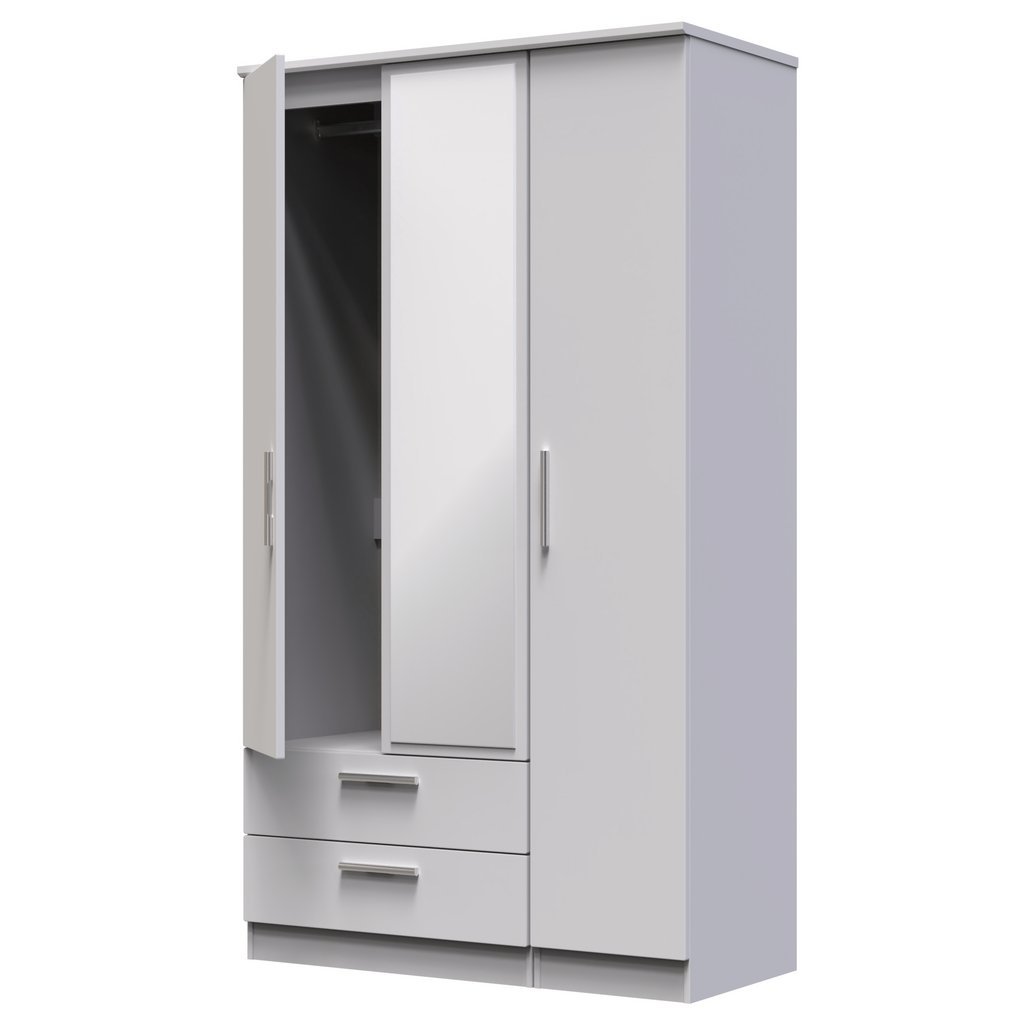 Knightsbridge Tall Mirrored Large 2 Drawer 3 Door Triple Wardrobe