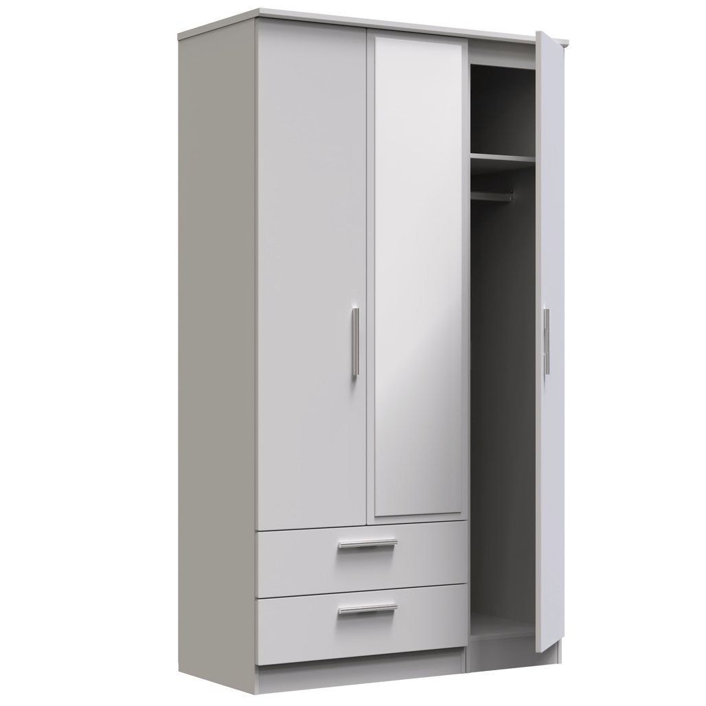 Knightsbridge Tall Mirrored Large 2 Drawer 3 Door Triple Wardrobe