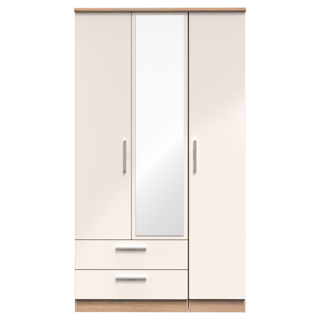 Knightsbridge Tall Mirrored Large 2 Drawer 3 Door Triple Wardrobe