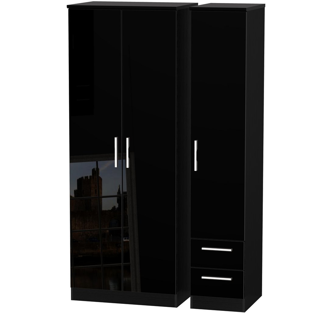Knightsbridge Tall 2 Drawer 3 Door Triple Wardrobe
