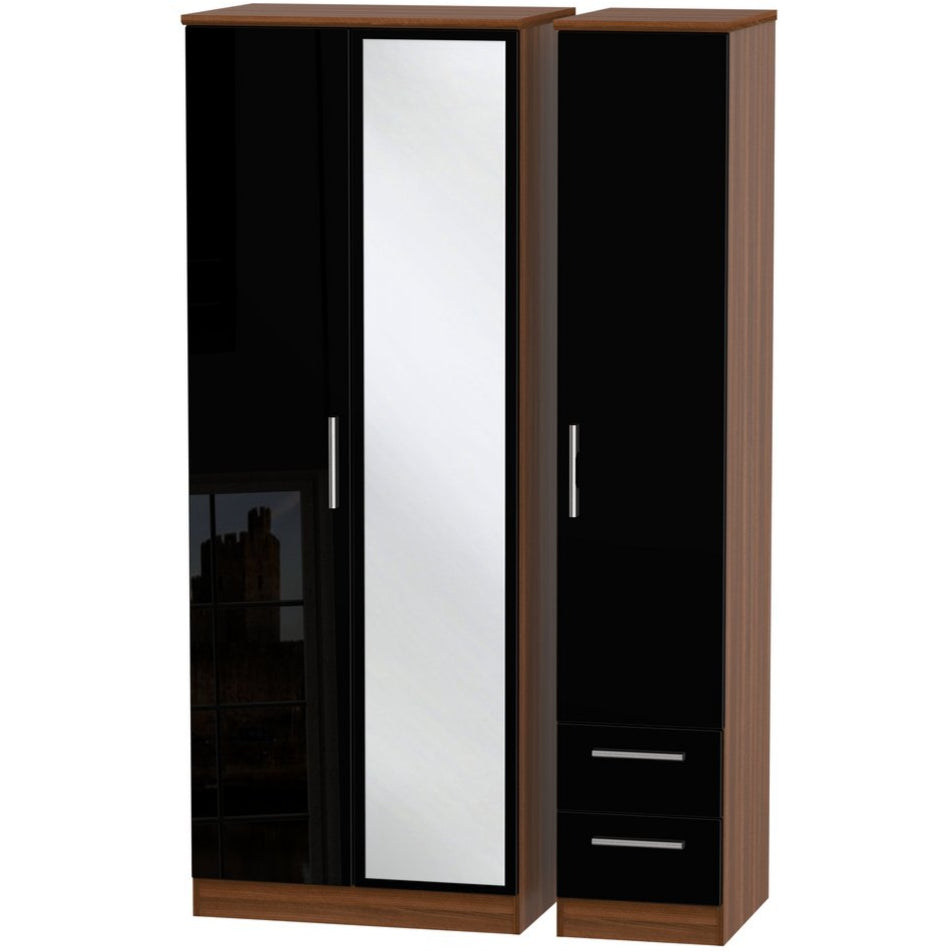 Knightsbridge Tall Mirrored 2 Drawer 3 Door Triple Wardrobe