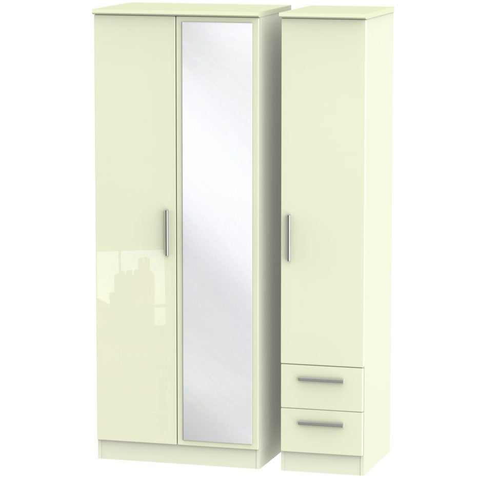 Knightsbridge Tall Mirrored 2 Drawer 3 Door Triple Wardrobe