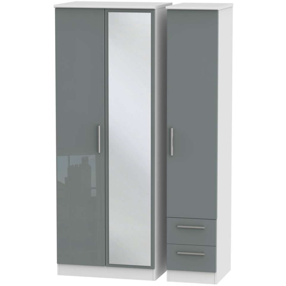 Knightsbridge Tall Mirrored 2 Drawer 3 Door Triple Wardrobe