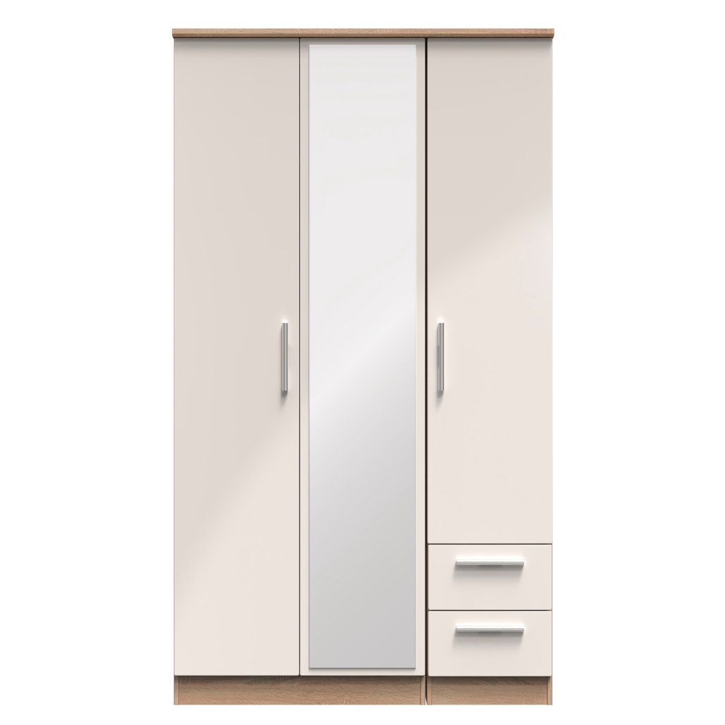 Knightsbridge Tall Mirrored 2 Drawer 3 Door Triple Wardrobe