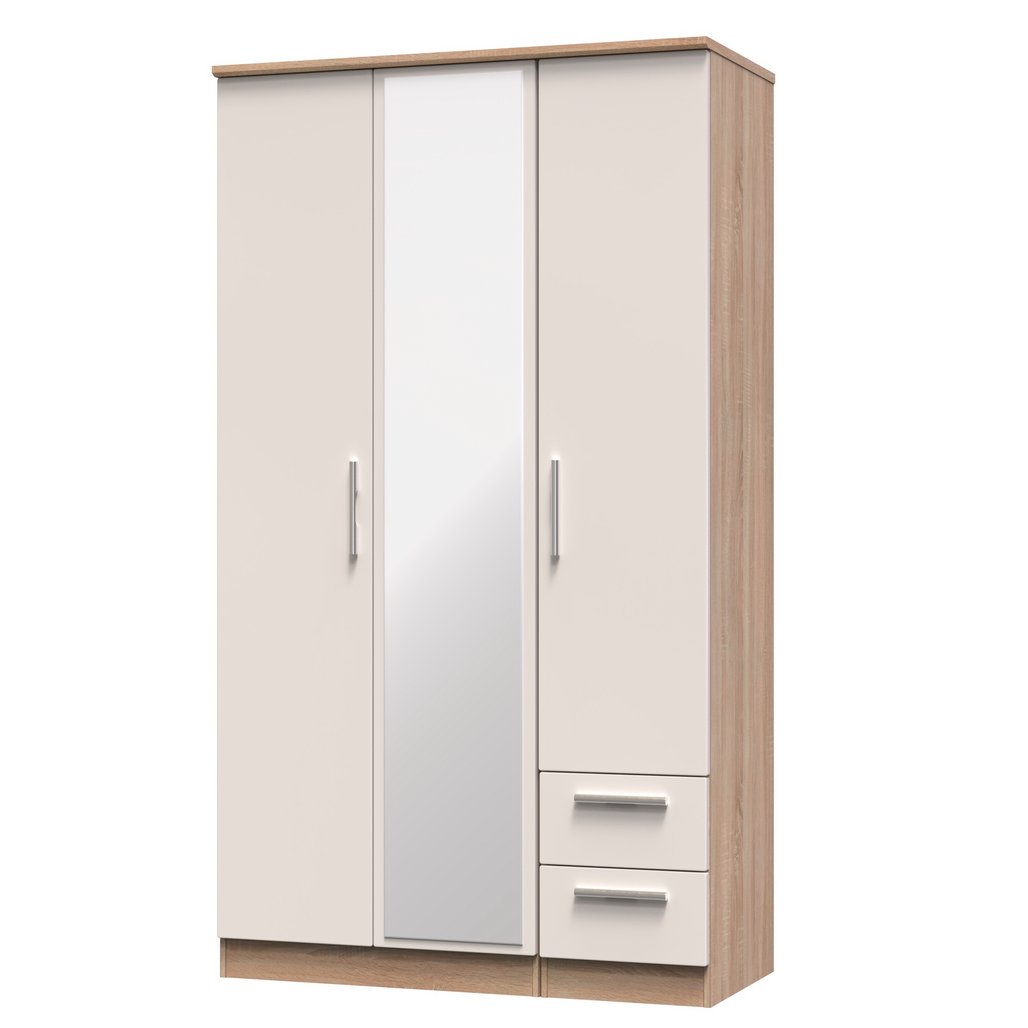 Knightsbridge Tall Mirrored 2 Drawer 3 Door Triple Wardrobe