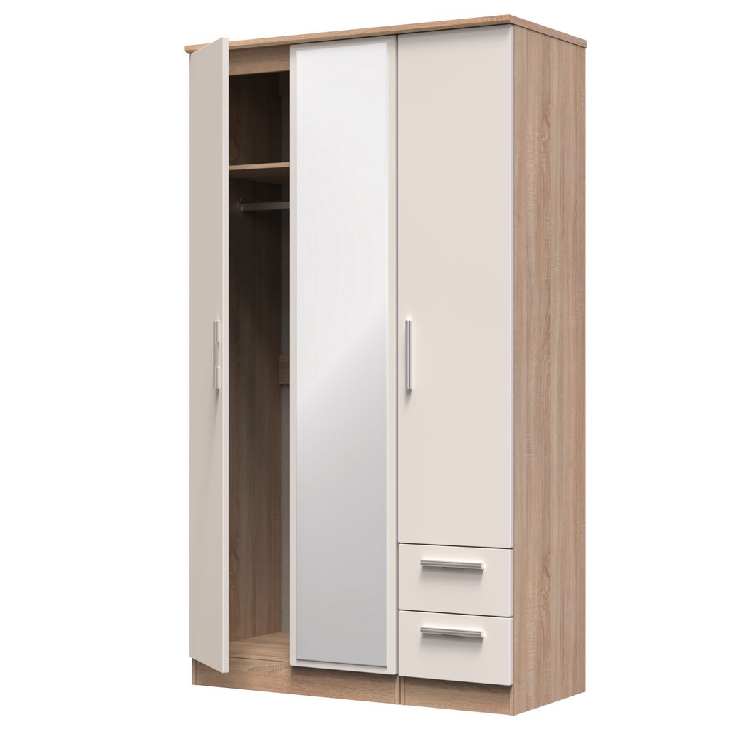 Knightsbridge Tall Mirrored 2 Drawer 3 Door Triple Wardrobe