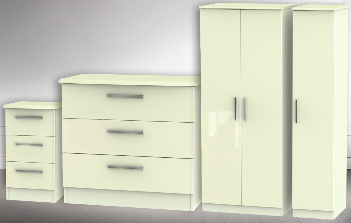 Knightsbridge 3 Drawer Bedside, 3 Drawer Chest of Drawers & 3 Door Triple Wardrobe