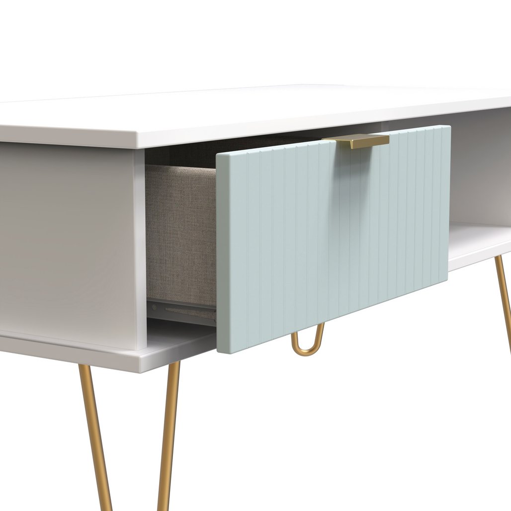 Linear 1 Drawer 1 Shelf Coffee Table with Gold Hairpin Legs