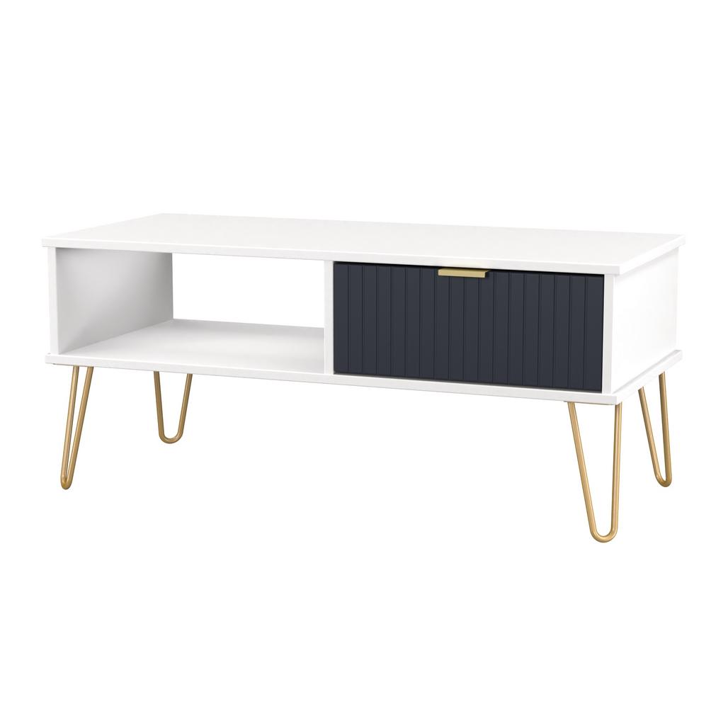 Linear 1 Drawer 1 Shelf Coffee Table with Gold Hairpin Legs