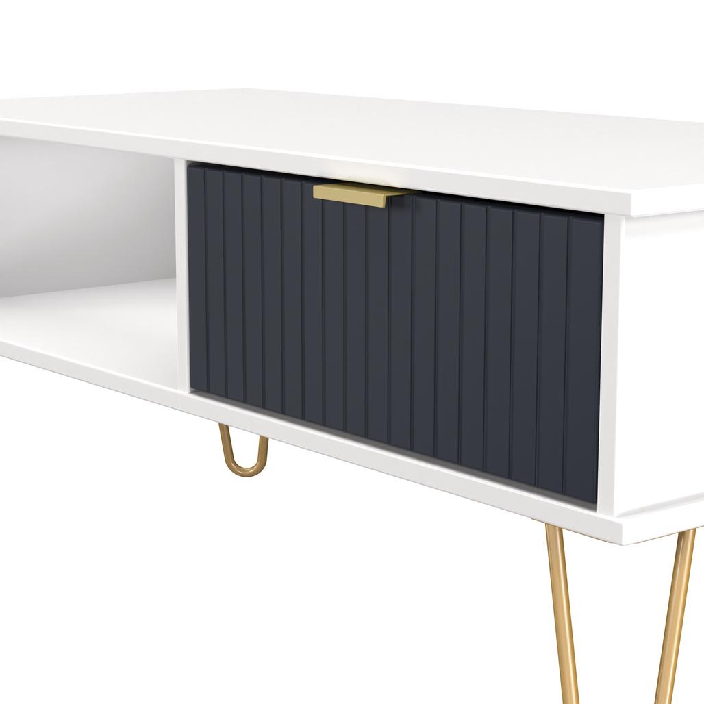Linear 1 Drawer 1 Shelf Coffee Table with Gold Hairpin Legs