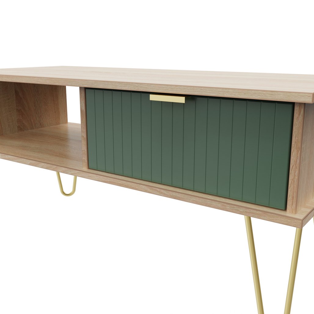 Linear 1 Drawer 1 Shelf Coffee Table with Gold Hairpin Legs