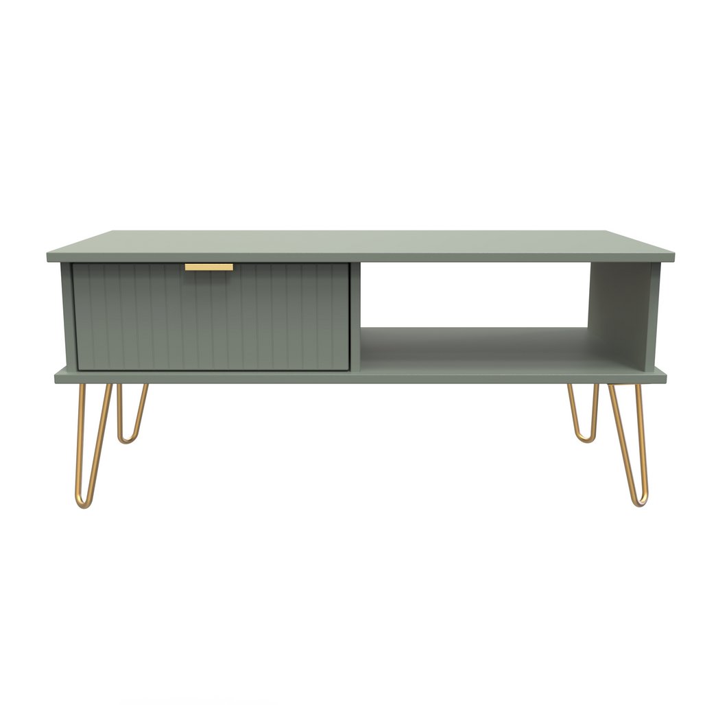 Linear 1 Drawer 1 Shelf Coffee Table with Gold Hairpin Legs