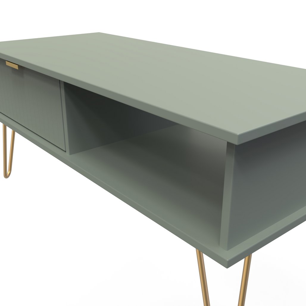Linear 1 Drawer 1 Shelf Coffee Table with Gold Hairpin Legs