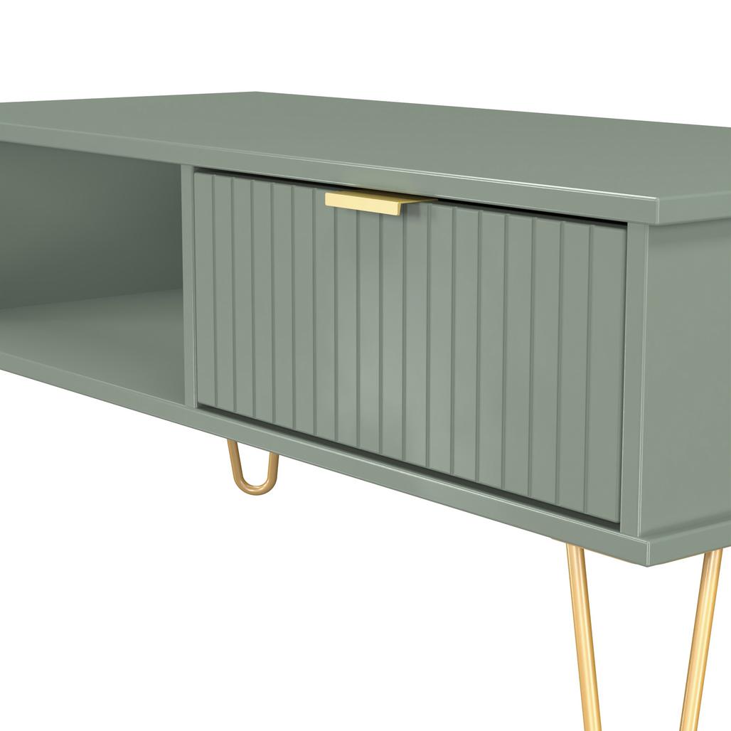 Linear 1 Drawer 1 Shelf Coffee Table with Gold Hairpin Legs