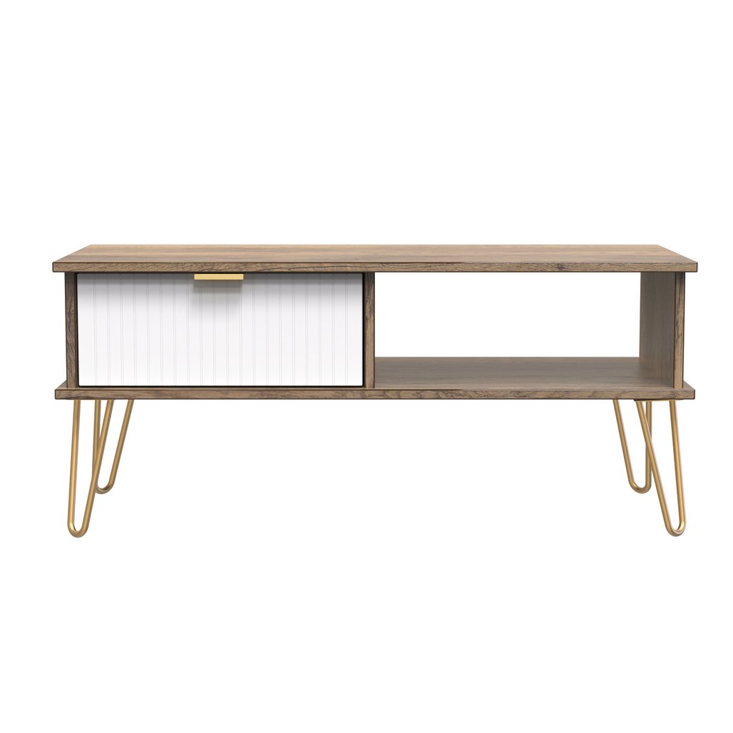 Linear 1 Drawer 1 Shelf Coffee Table with Gold Hairpin Legs