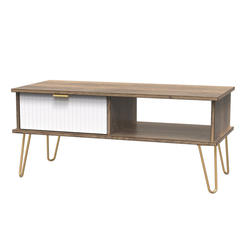 Linear 1 Drawer 1 Shelf Coffee Table with Gold Hairpin Legs
