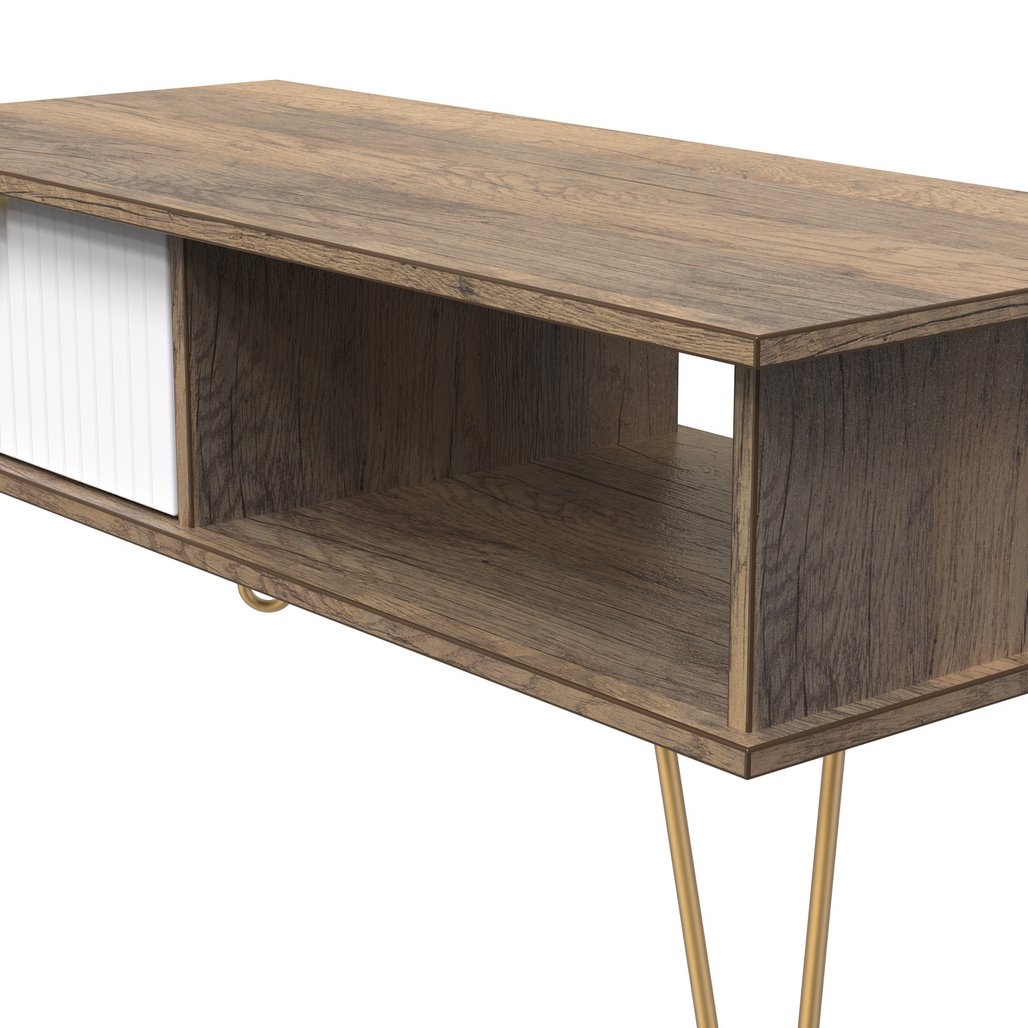 Linear 1 Drawer 1 Shelf Coffee Table with Gold Hairpin Legs