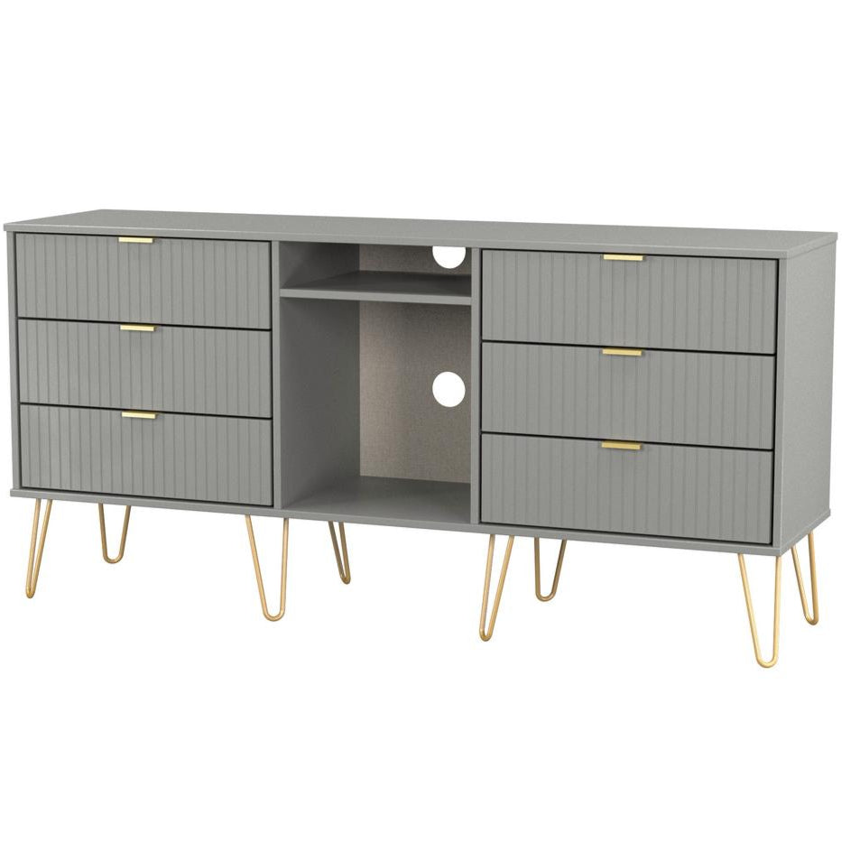 Linear 6 Drawer Open Shelf TV Unit with Gold Hairpin Legs