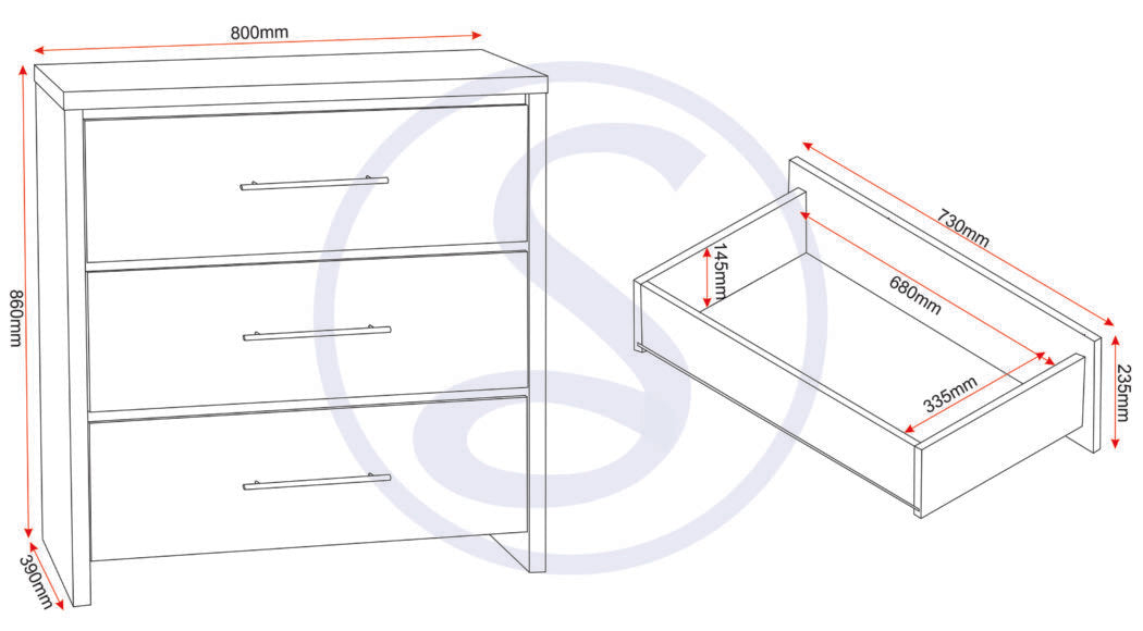 Seville 2 Door Wardrobe 3 Piece Bedroom Set
