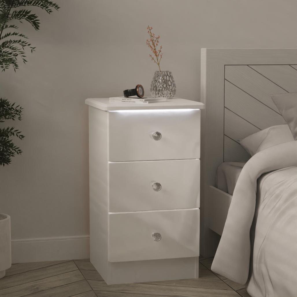 Lumiere 3 Drawer Bedside Table with Built-In Lights