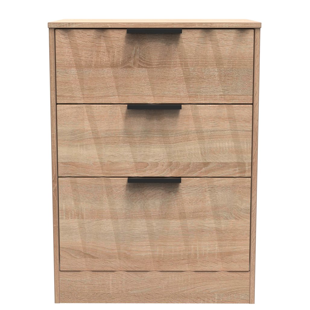 Las Vegas 3 Drawer Deep Midi Chest with Black Handles