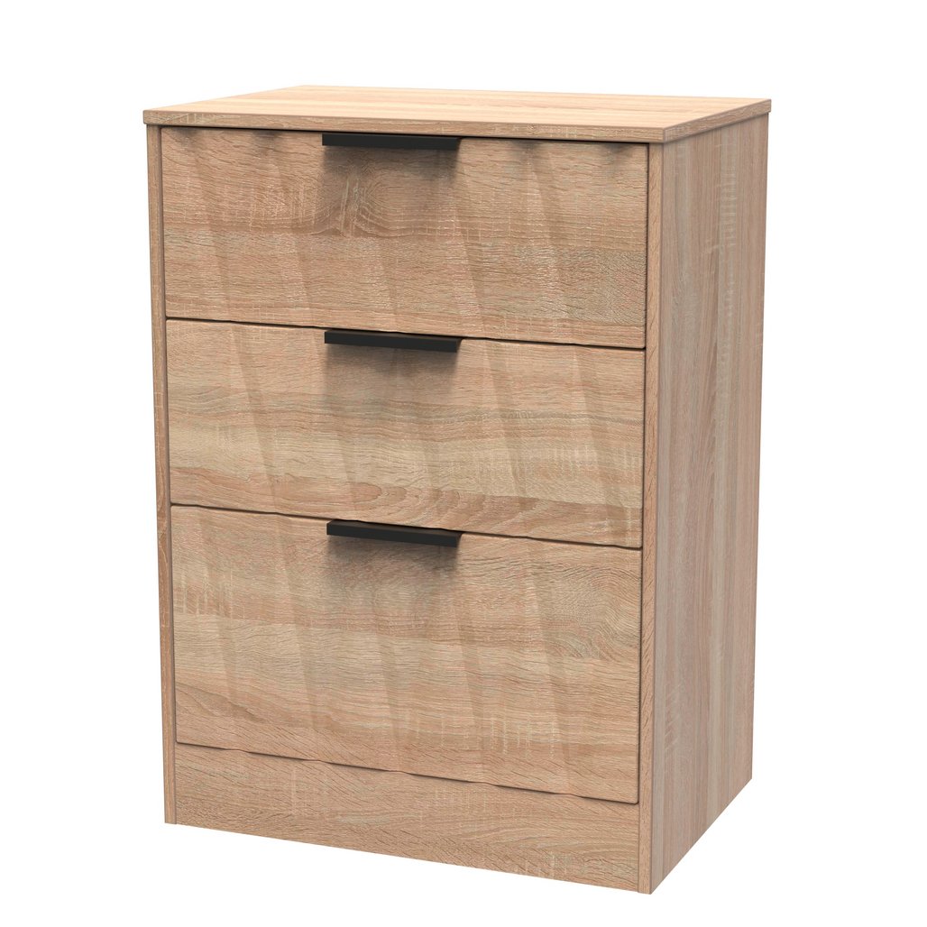 Las Vegas 3 Drawer Deep Midi Chest with Black Handles