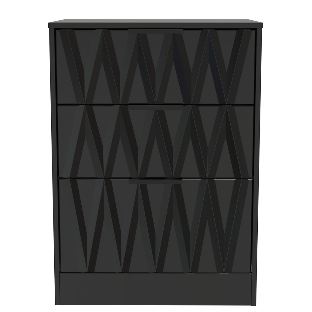 Las Vegas 3 Drawer Deep Midi Chest with Black Handles
