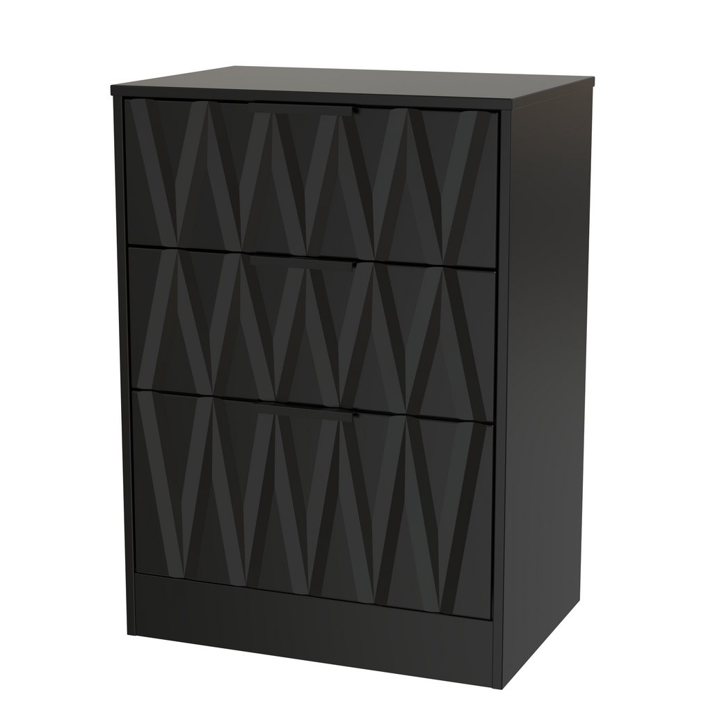 Las Vegas 3 Drawer Deep Midi Chest with Black Handles