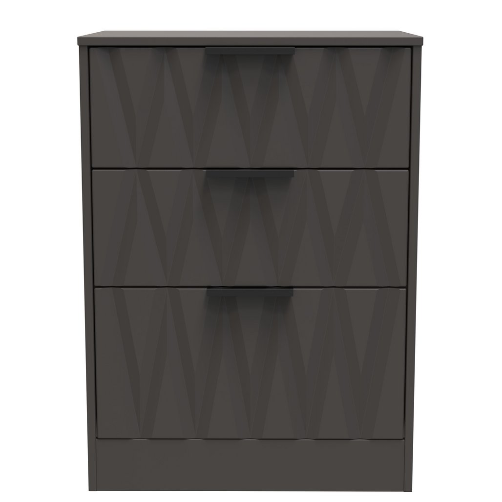Las Vegas 3 Drawer Deep Midi Chest with Black Handles