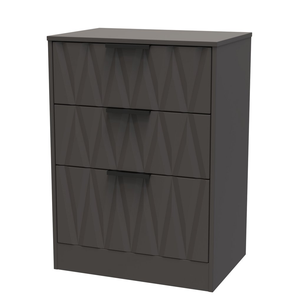 Las Vegas 3 Drawer Deep Midi Chest with Black Handles