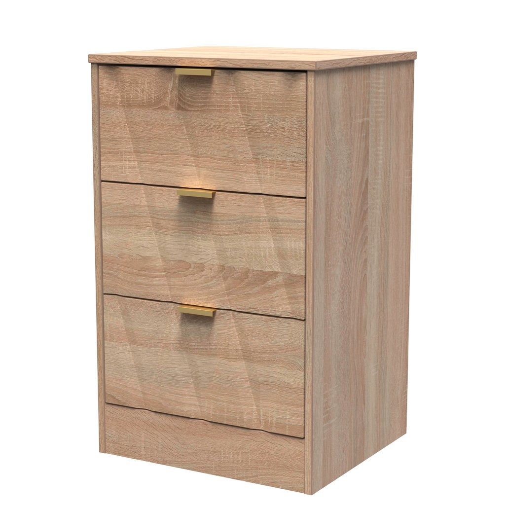 Las Vegas 3 Drawer Bedside Table with Gold Handles