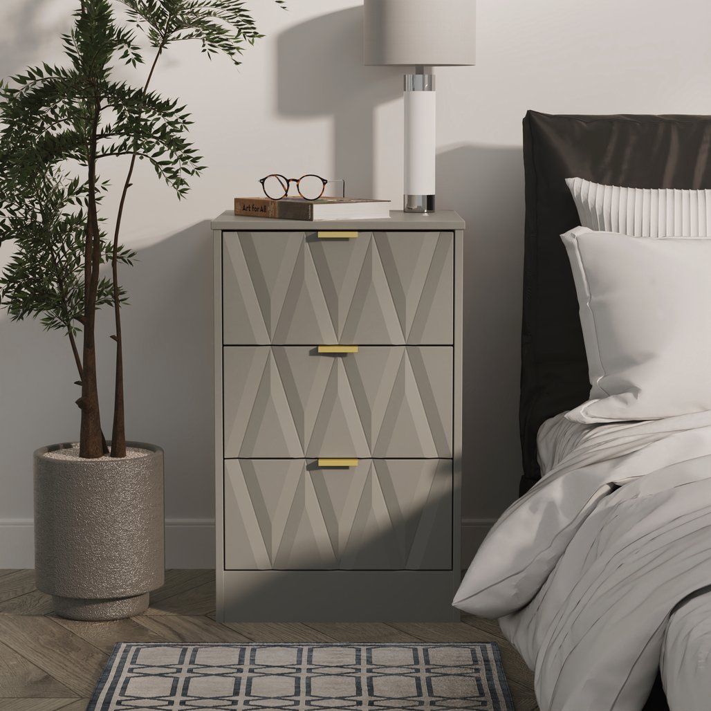 Las Vegas 3 Drawer Bedside Table with Gold Handles