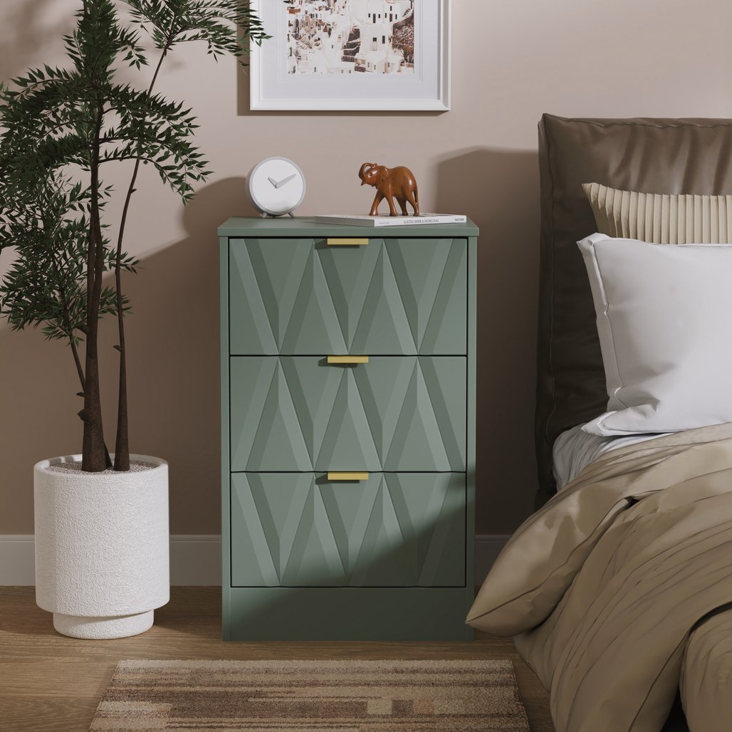 Las Vegas 3 Drawer Bedside Table with Gold Handles