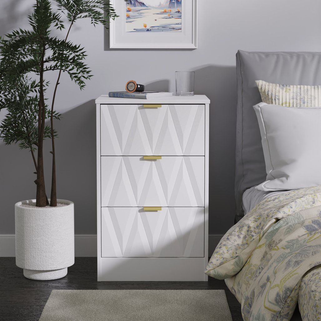 Las Vegas 3 Drawer Bedside Table with Gold Handles