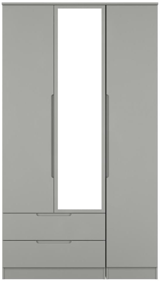 Milan Tall Mirrored 3 Door 2 Drawer Triple Wardrobe