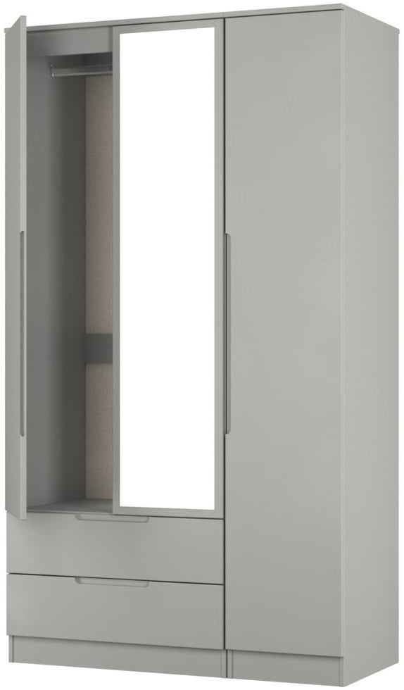 Milan Tall Mirrored 3 Door 2 Drawer Triple Wardrobe
