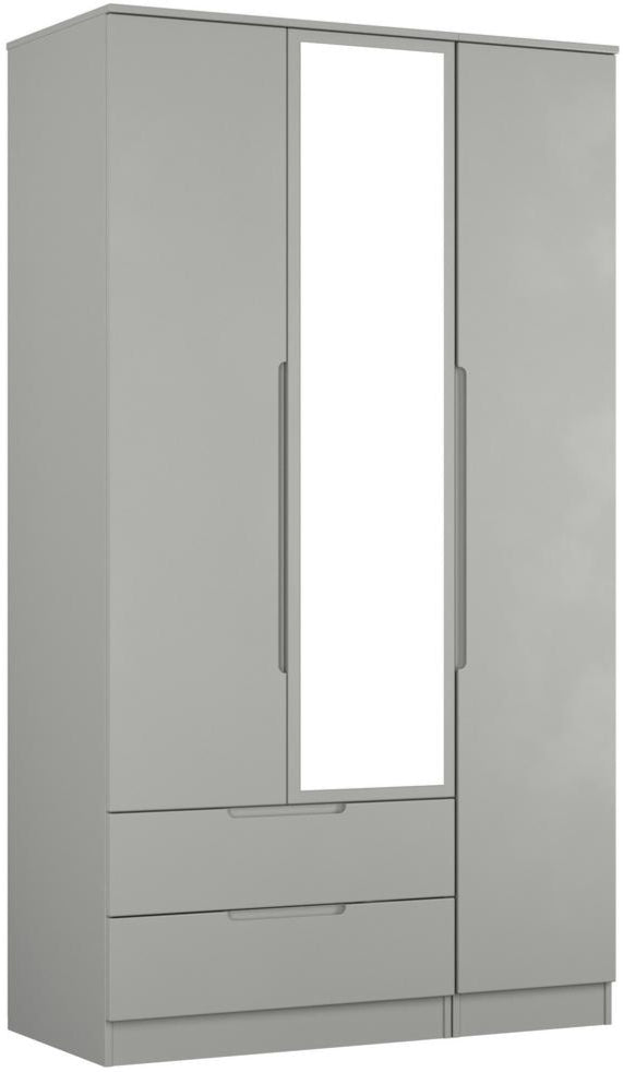 Milan Tall Mirrored 3 Door 2 Drawer Triple Wardrobe