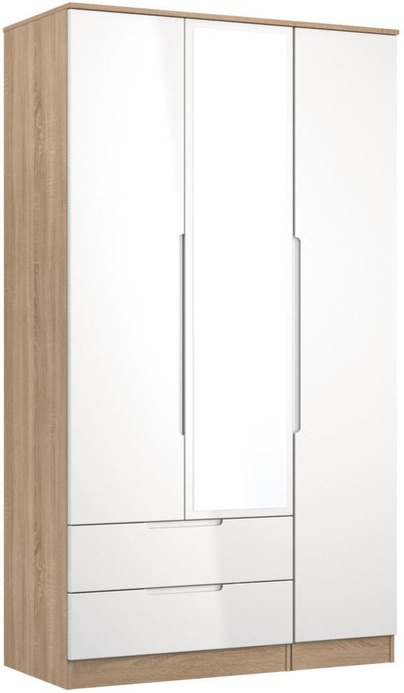 Milan Tall Mirrored 3 Door 2 Drawer Triple Wardrobe