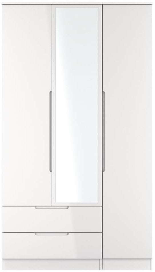 Milan Tall Mirrored 3 Door 2 Drawer Triple Wardrobe