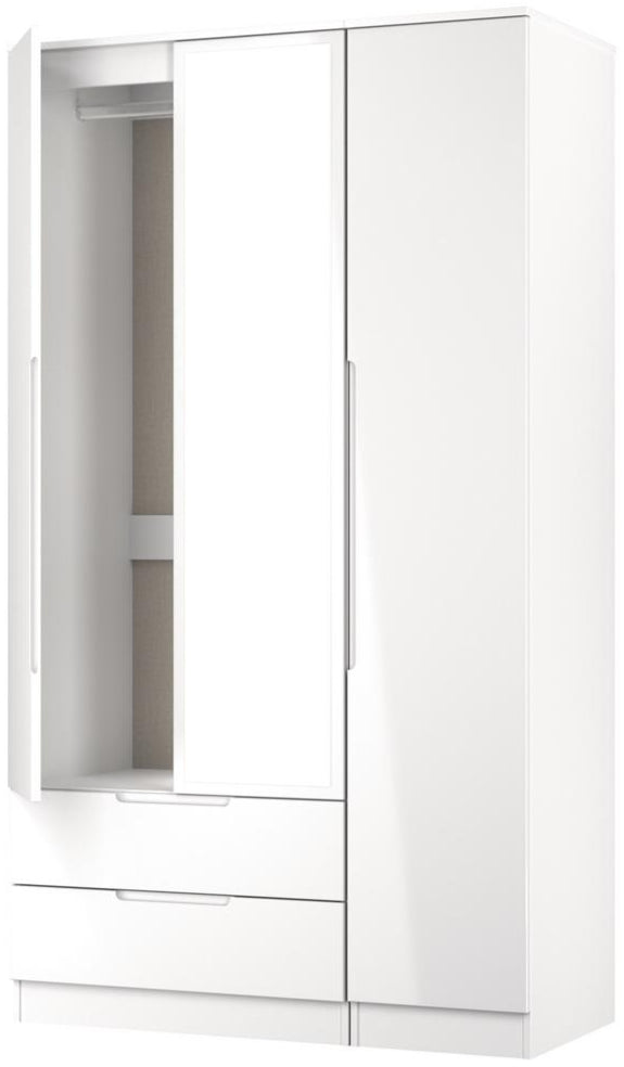 Milan Tall Mirrored 3 Door 2 Drawer Triple Wardrobe